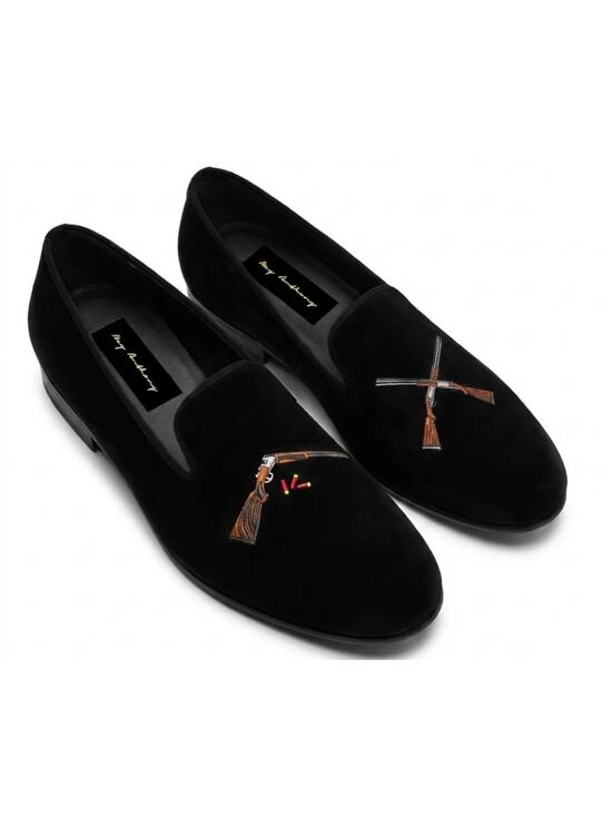NEW May Anthony Velvet Smoking Slippers Shotgun Embroidered Loafers Size 11